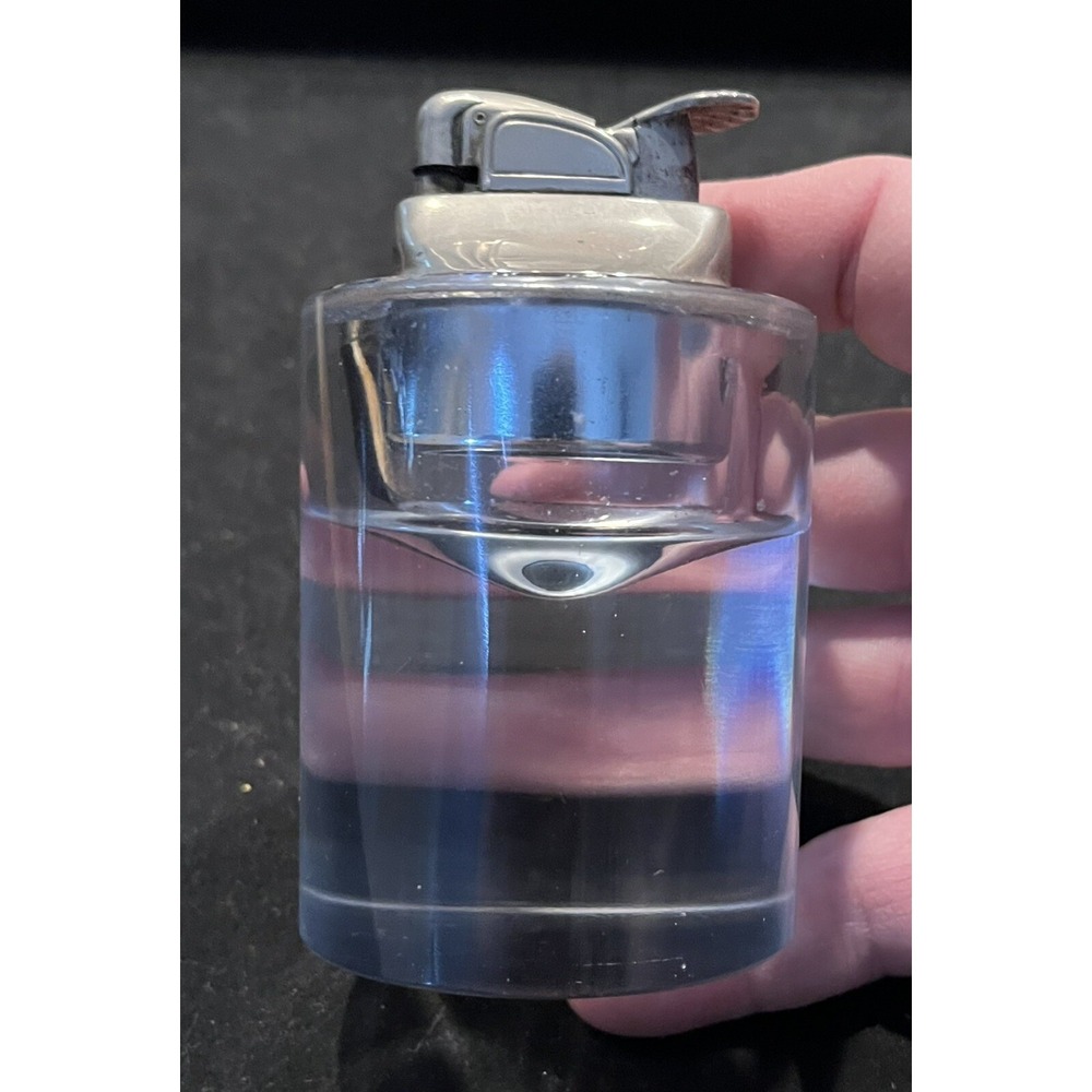Vintage Evans USA Table Lighter Solid Glass Cylinder Clear Heavy Glass MCM